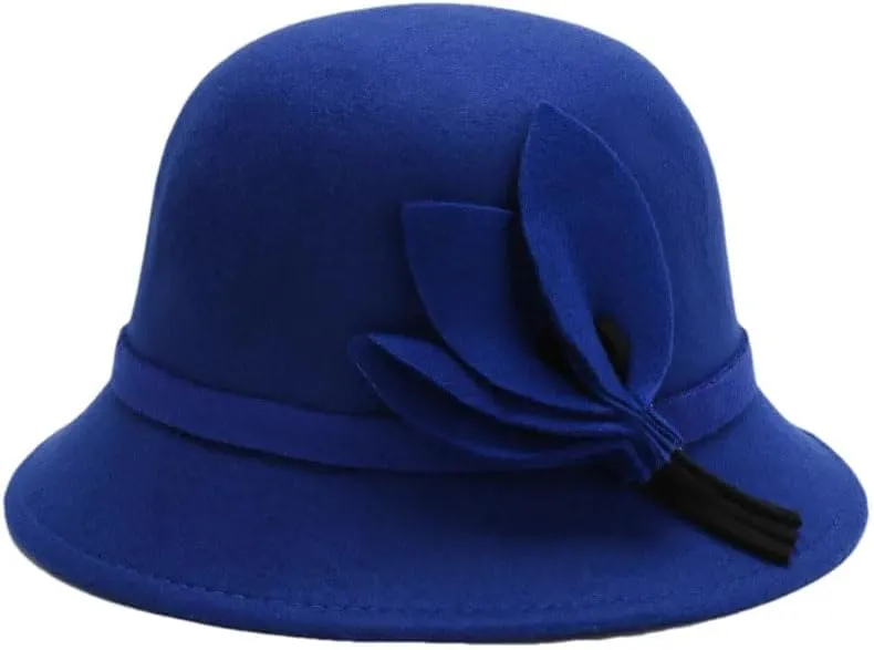Wool Flat Top Hat for Women Autumn Winter Woolen Jazz Cap Wide Brim Fedora Hat Classic Bowler