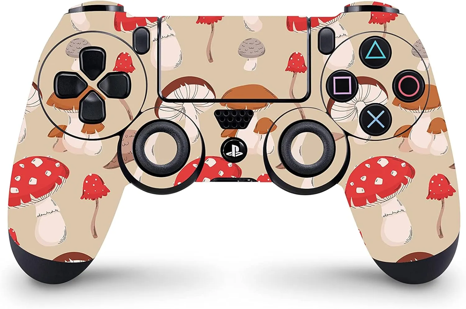 ZOOMHITSKINS Compatible with PS4 Controller Skin, Mushroom Brown Red Beige Vintage Retro Forrest, Durable, Vinyl, Made in The USA